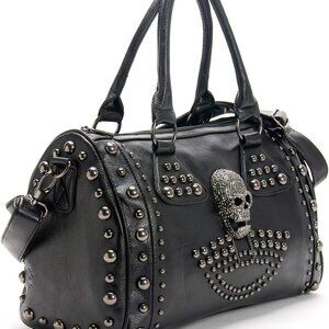 Women Skull Handbag Large Capacity Gothic Shoulder Bag Studded Doctor Handbag